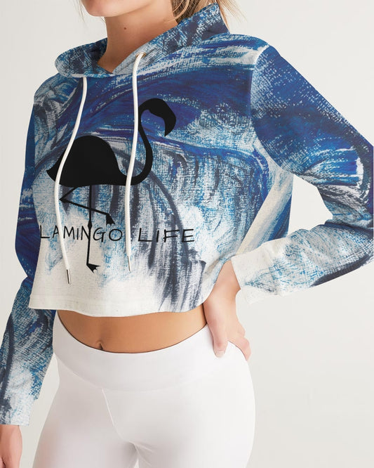 Flamingo Life® Blue Palm Tree Women's Cropped Hoodie