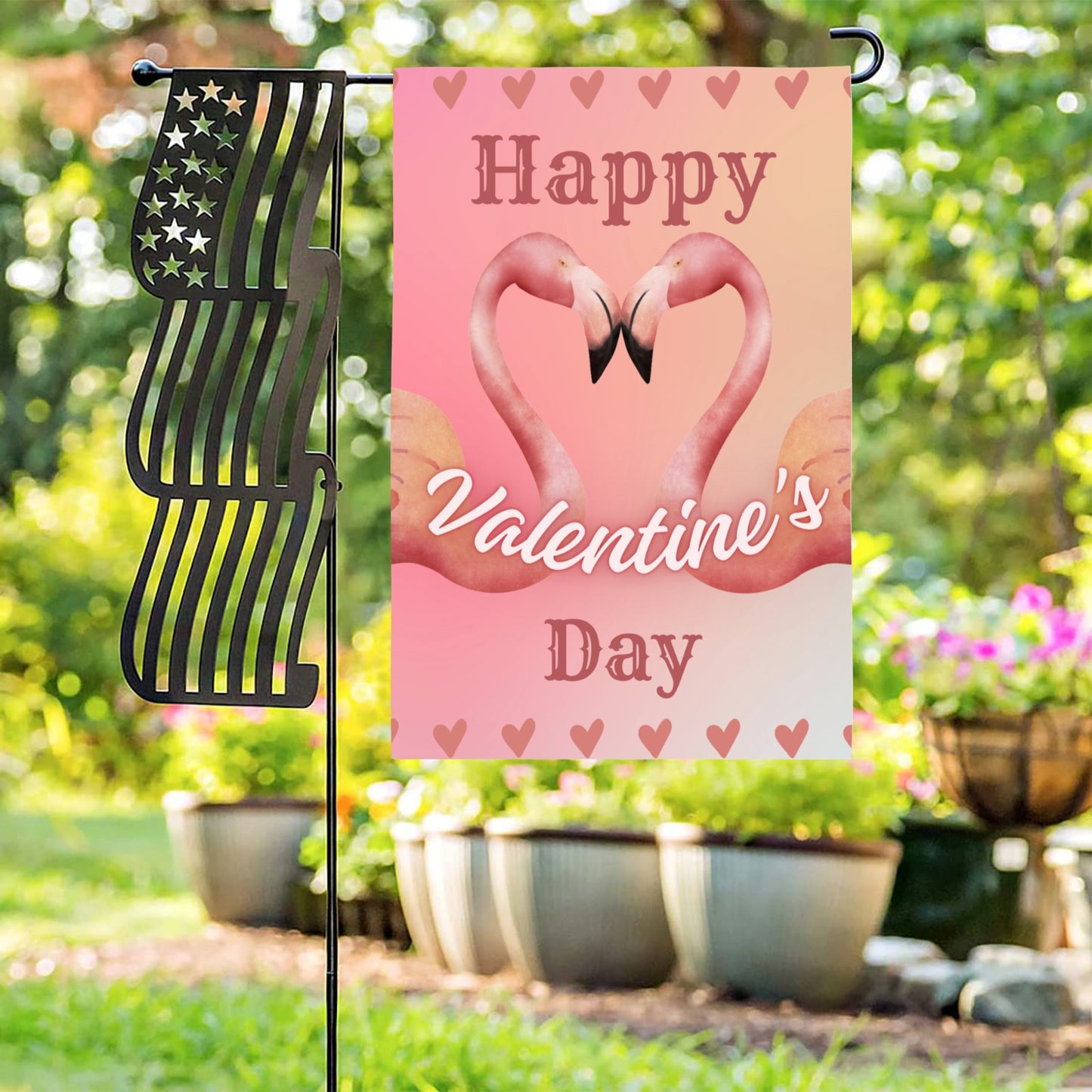 Flamingo Valentine's Day Garden Flag