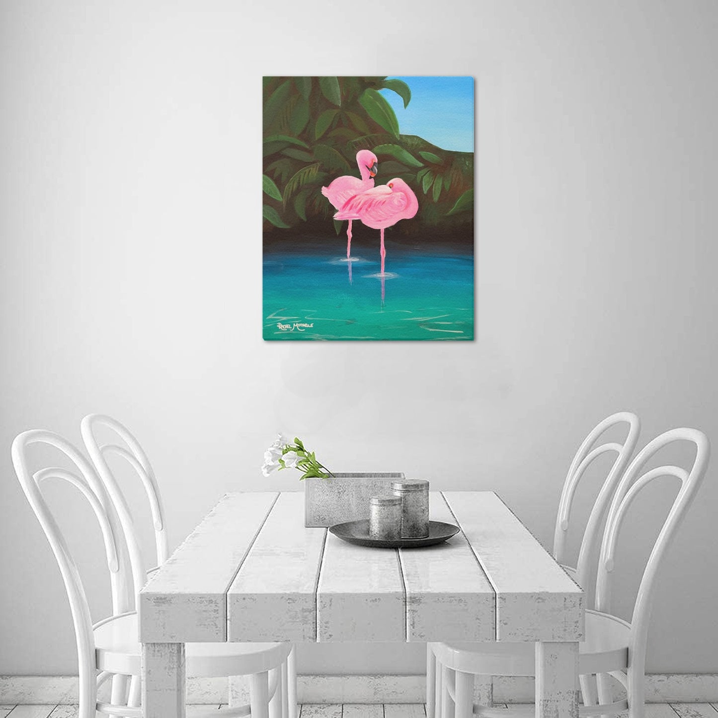 Flamingo Lagoon by Artist Rachel Michelle Art Print on Canvas