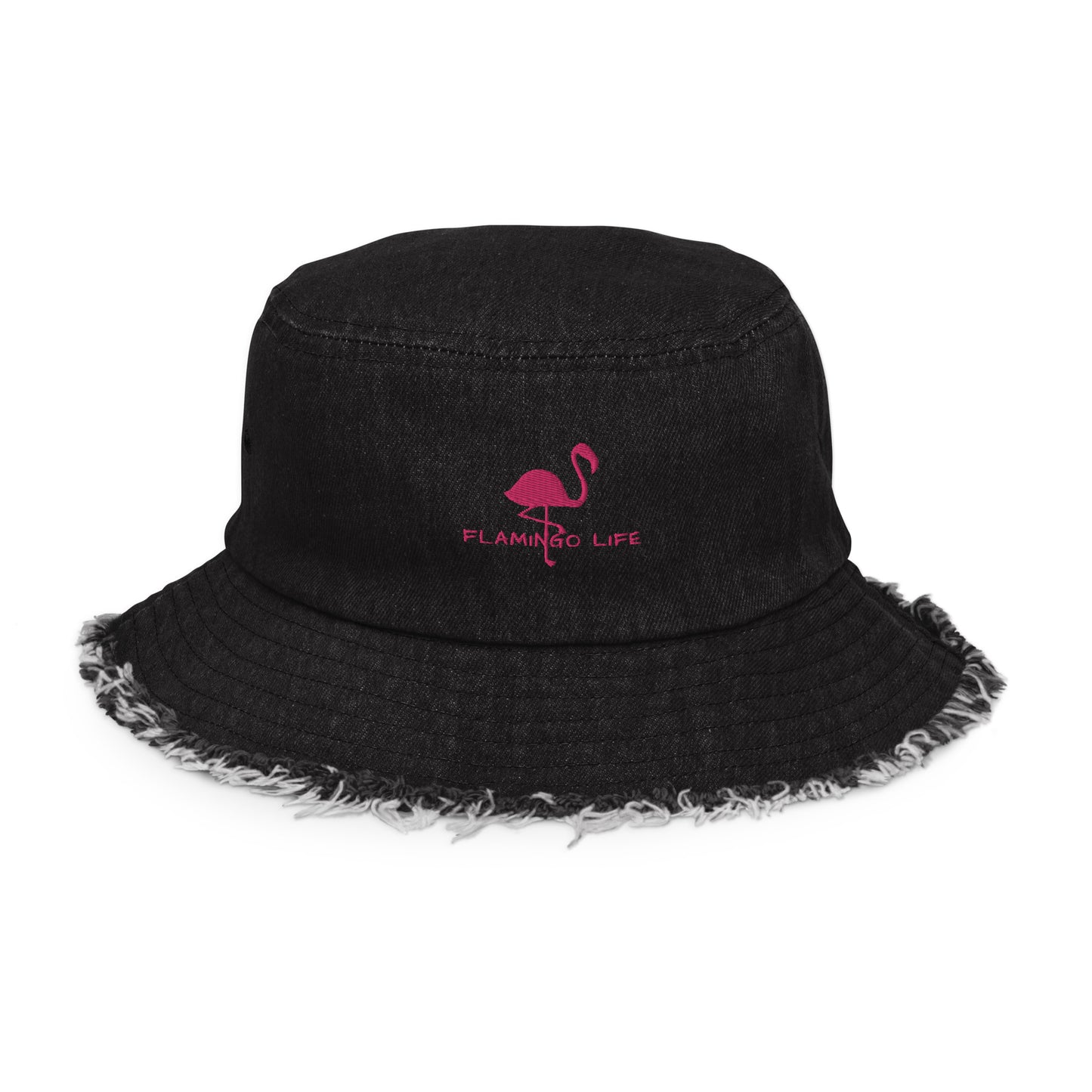 Flamingo Life® Embroidered Distressed Denim Bucket Hat (4 styles)