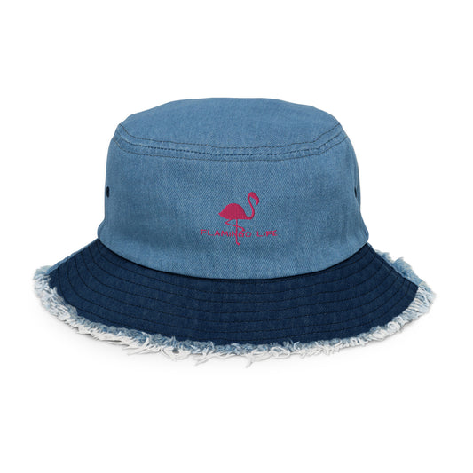 Flamingo Life® Embroidered Distressed Denim Bucket Hat (4 styles)