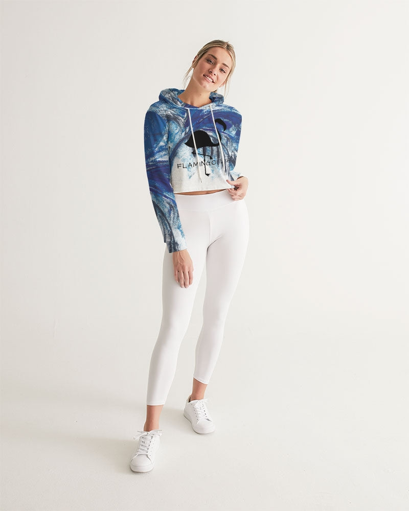 Flamingo Life® Blue Palm Tree Women's Cropped Hoodie