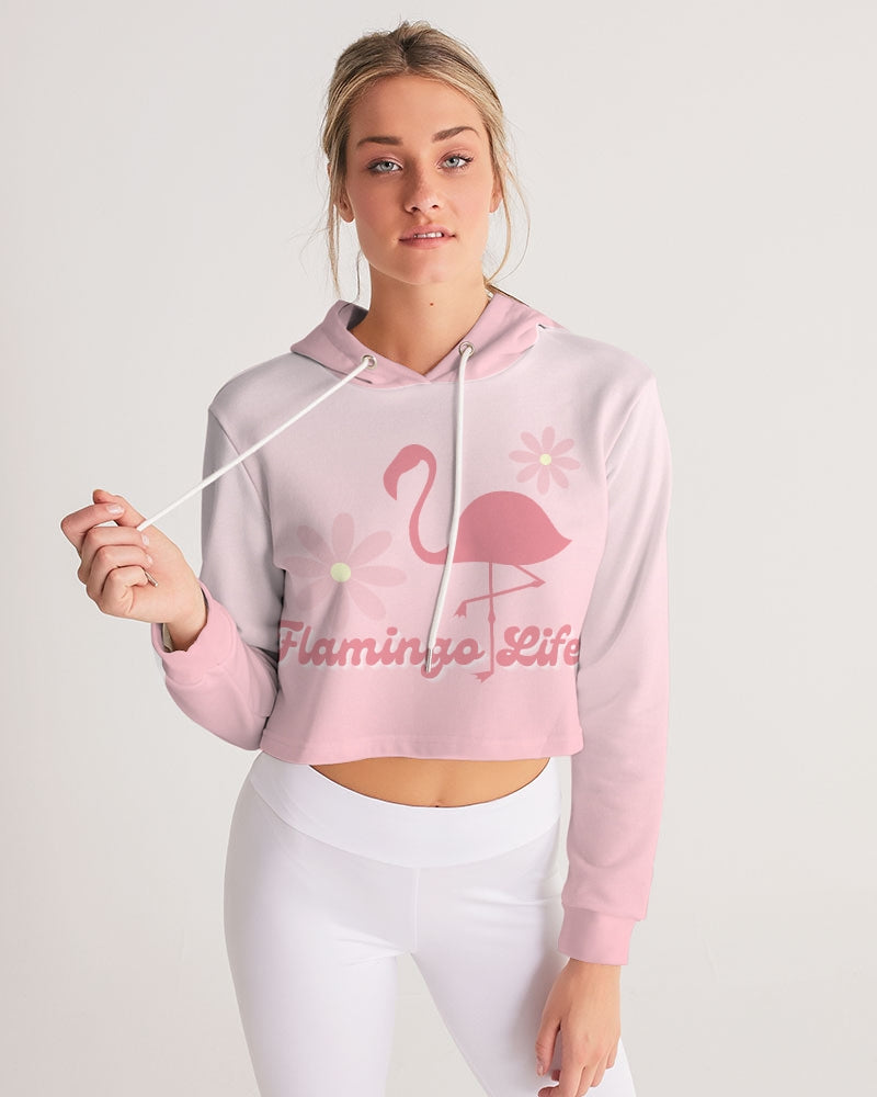 Flamingo Life® Flower Power Pink Gradient Women's Cropped Hoodie