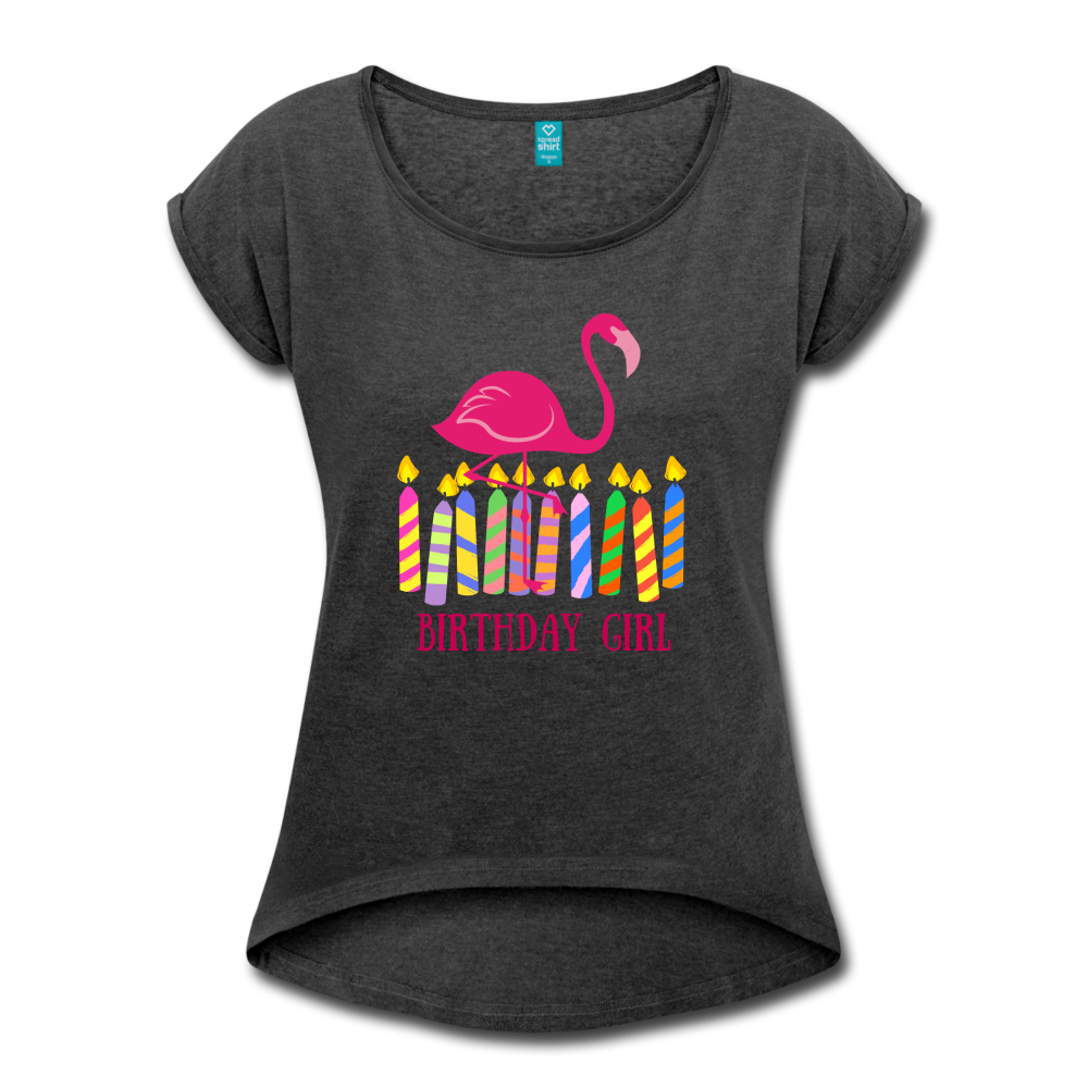 Birthday Girl Flamingo Rolled Cuff Womens Tee - Multiple Colors - The Flamingo Shop