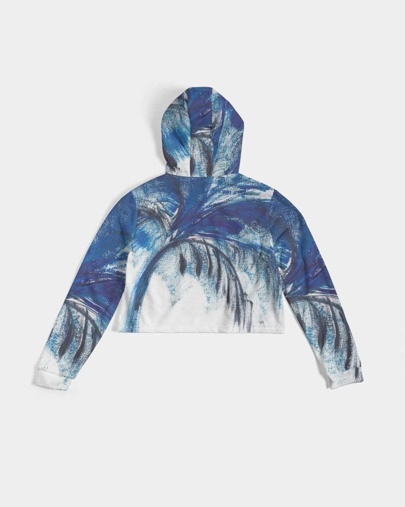 Flamingo Life® Blue Palm Tree Women's Cropped Hoodie