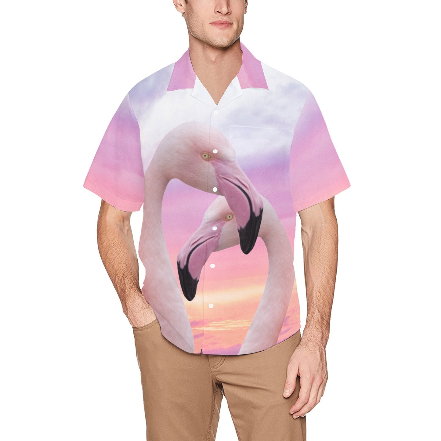 Flamingo Love Men's Shirt with Pocket up to 5XL