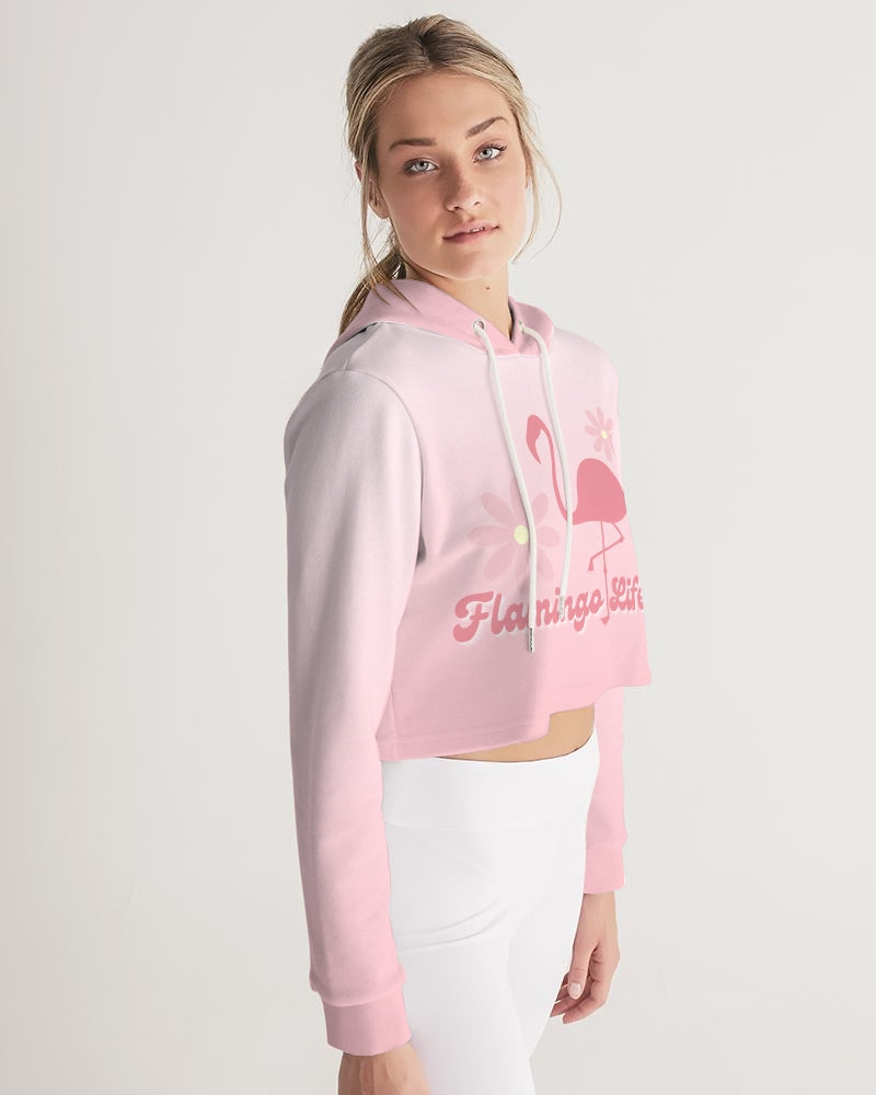 Flamingo Life® Flower Power Pink Gradient Women's Cropped Hoodie