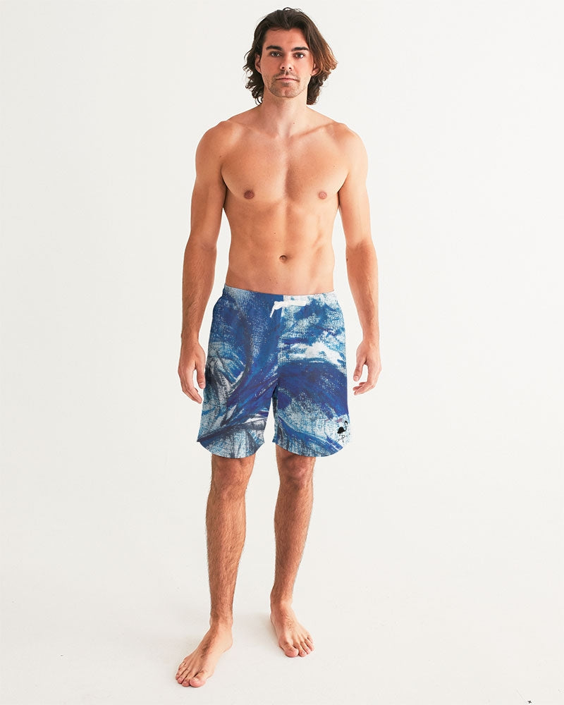 Flamingo Life® Blue Palm Tree Men's Swim Trunks