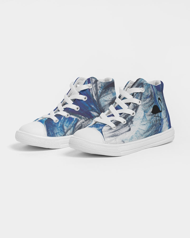 Flamingo Life® Blue Palm Tree Kids Hightop Canvas Shoes