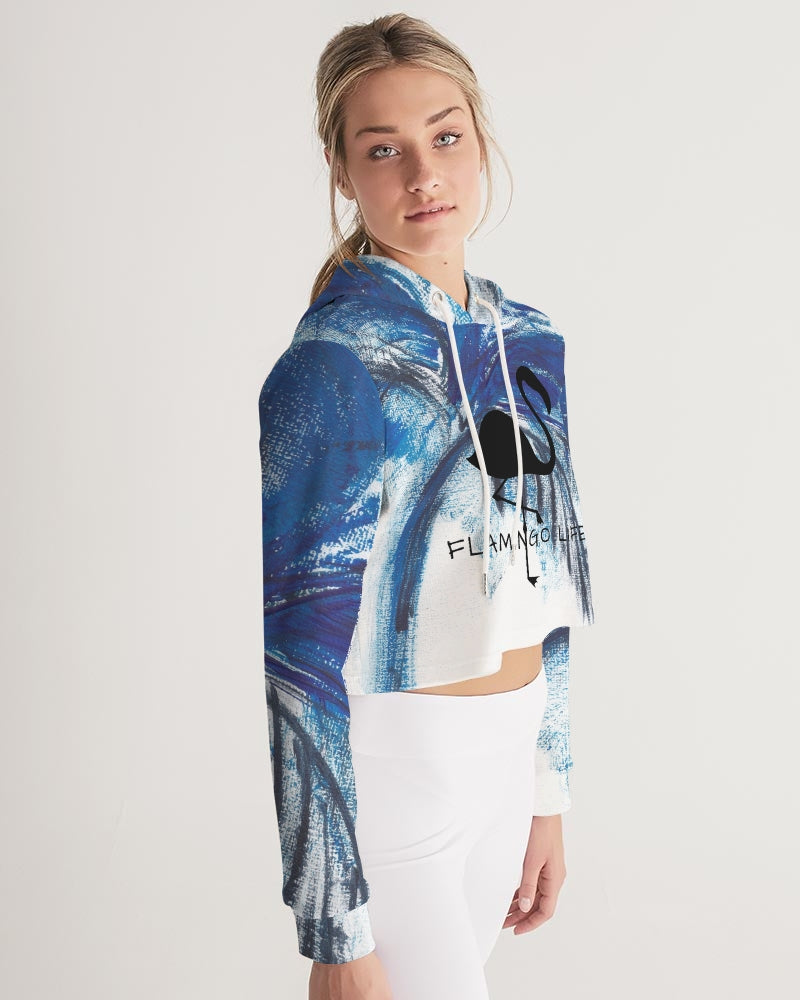 Flamingo Life® Blue Palm Tree Women's Cropped Hoodie