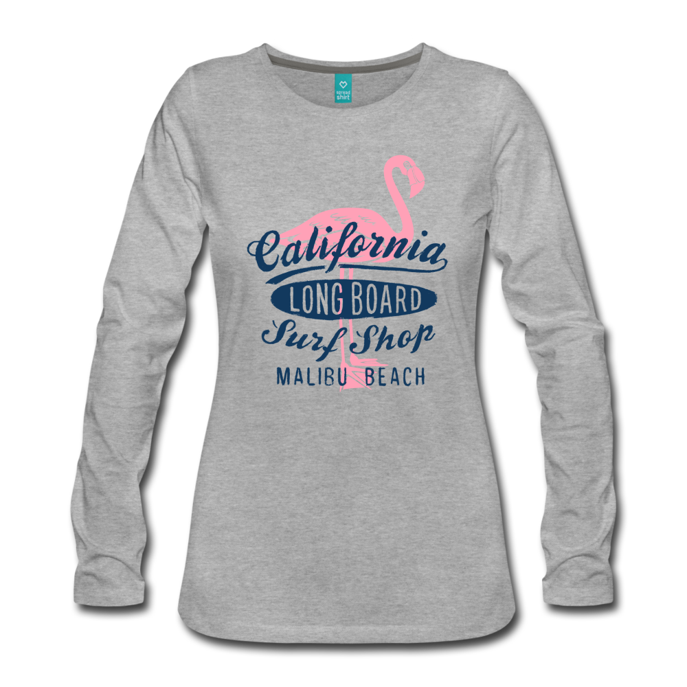 California Longboard Flamingo Long Sleeve Womens T-Shirt - The Flamingo Shop