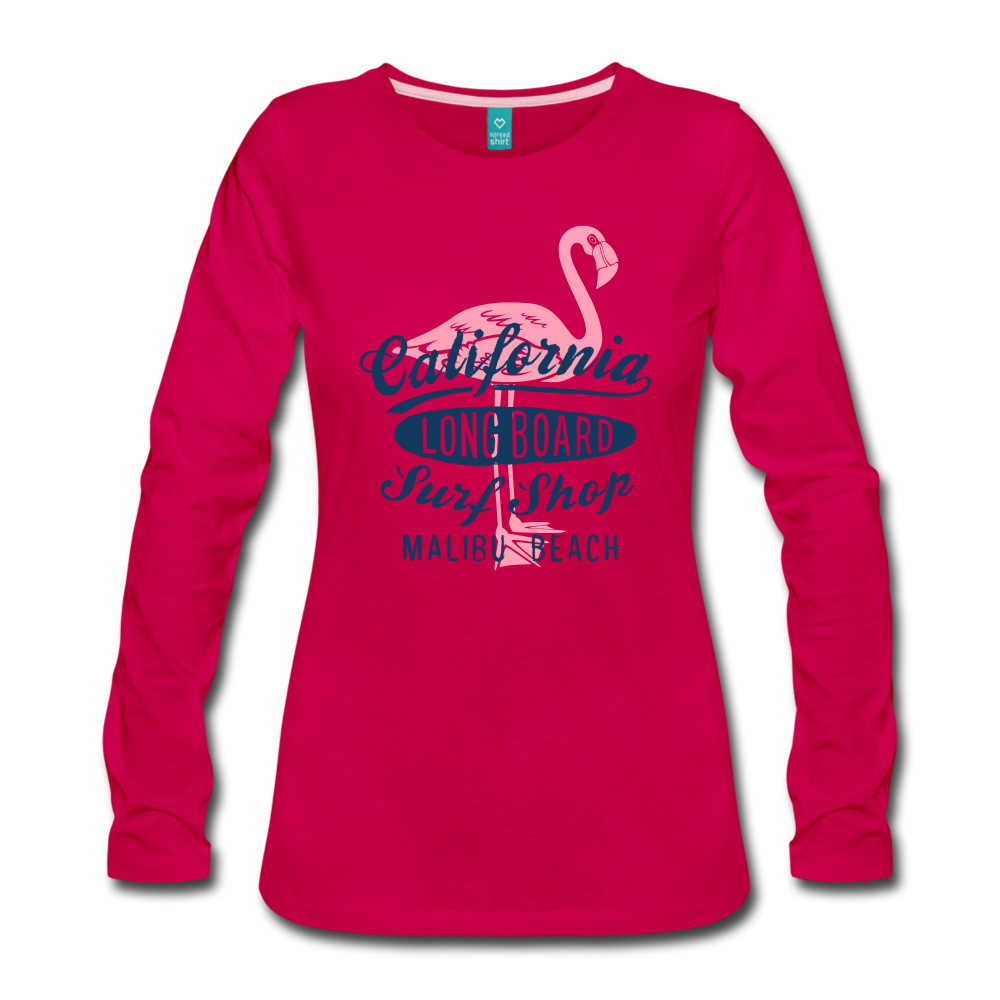 California Longboard Flamingo Long Sleeve Womens T-Shirt - The Flamingo Shop