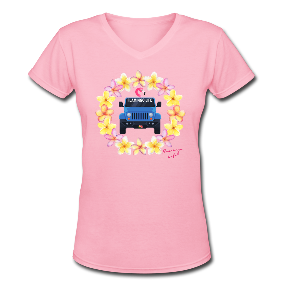 Flamingo Life® Jeep Women's V-Neck T-Shirt - pink