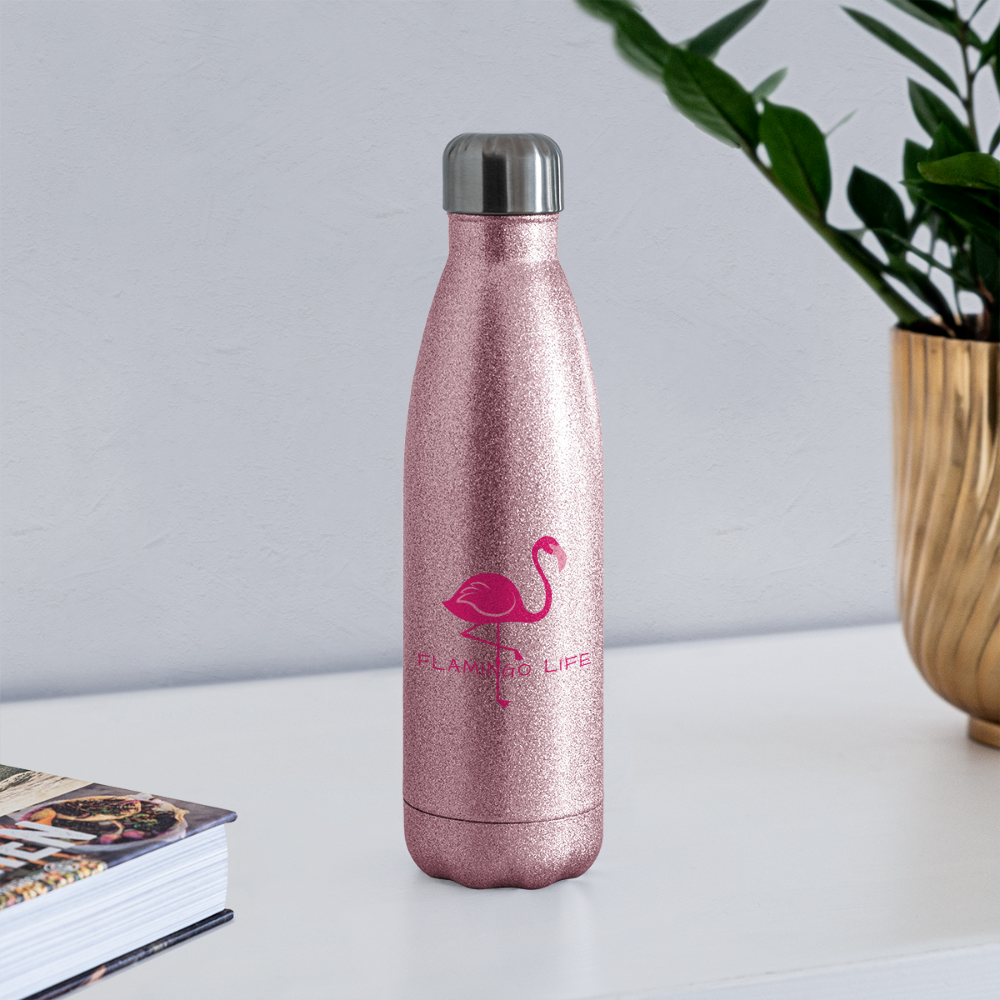 Flamingo Life® Insulated Stainless Steel Water Bottle - pink glitter