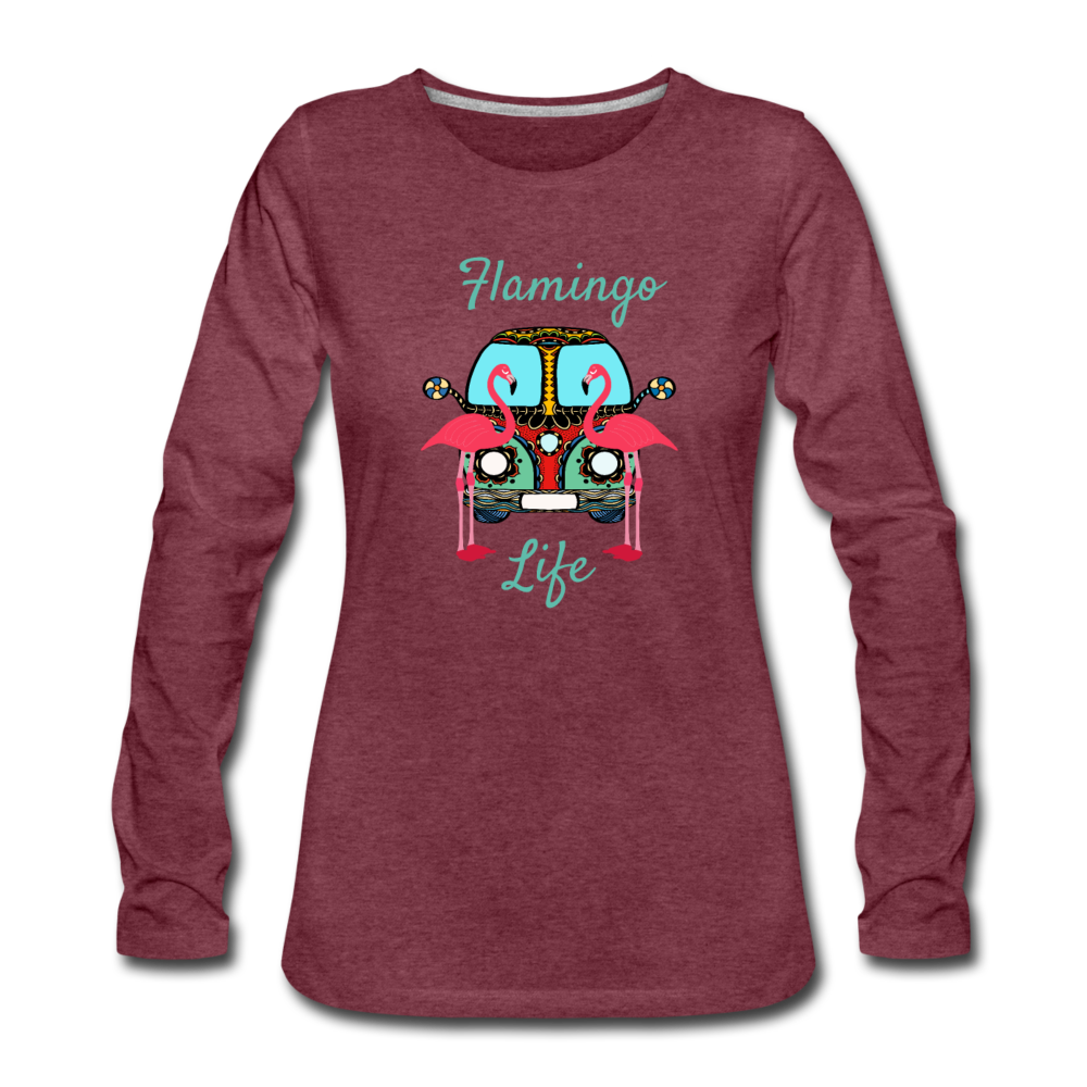 Flamingo Life® Women's Fitted Long Sleeve Tee - heather burgundy