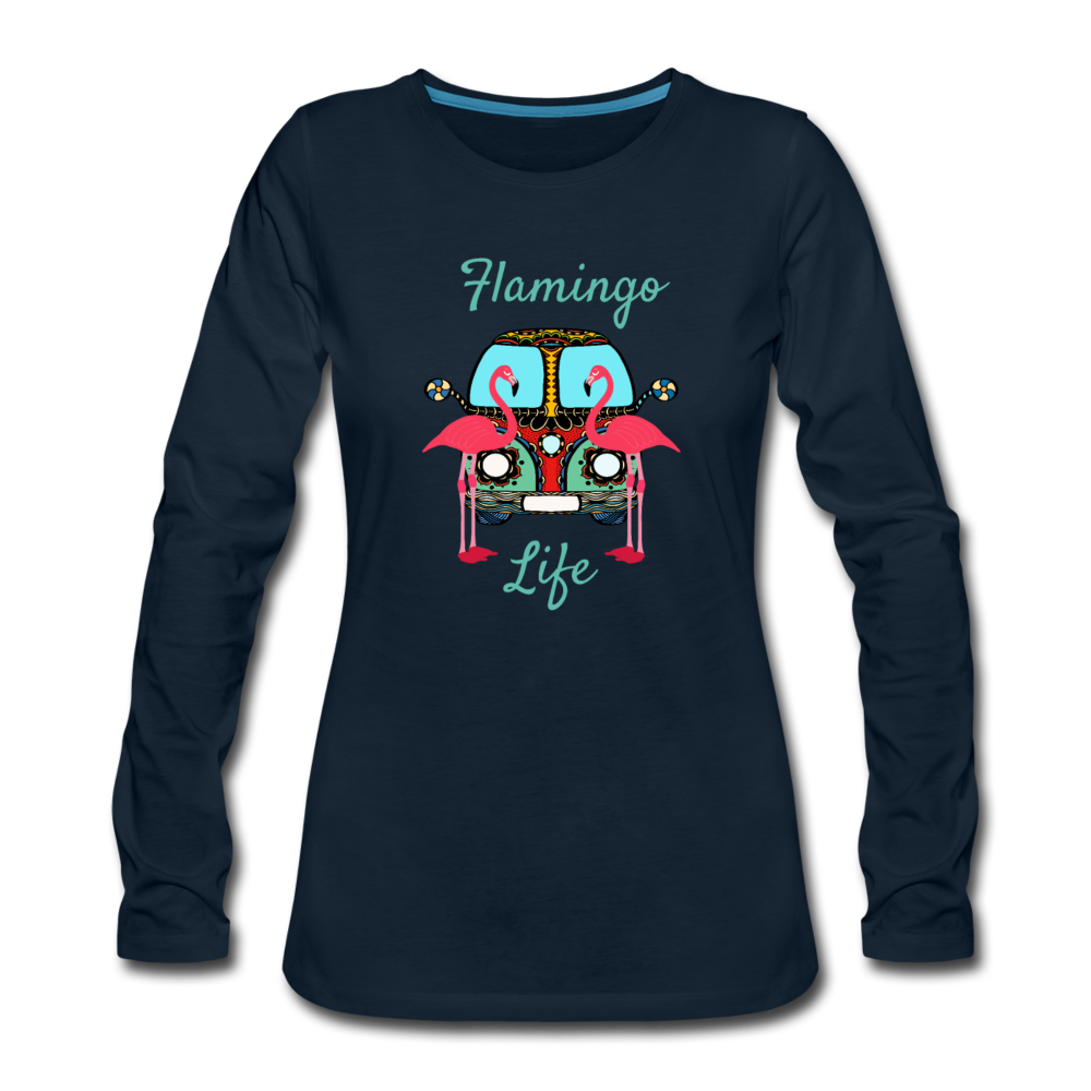 Flamingo Life® Women's Fitted Long Sleeve Tee - deep navy