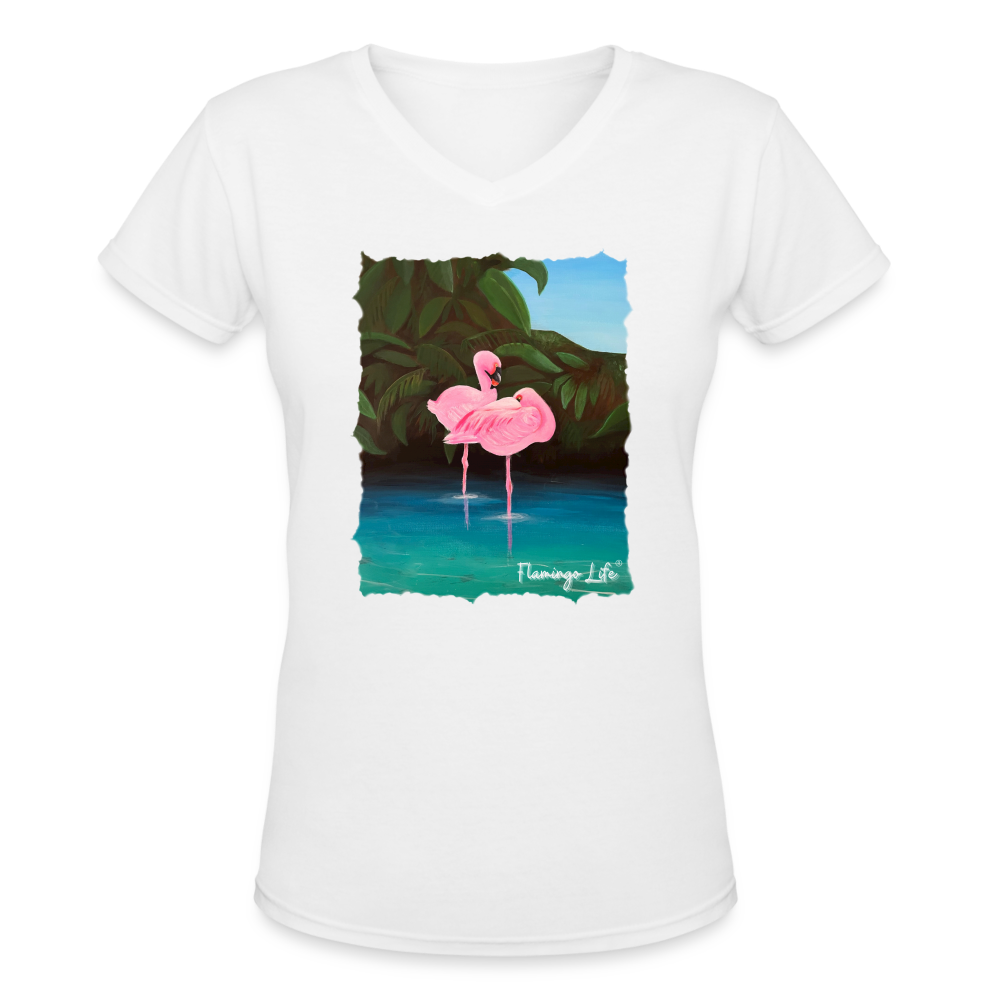 Flamingo Lagoon Flamingo Life® Women's V-Neck T-Shirt - white