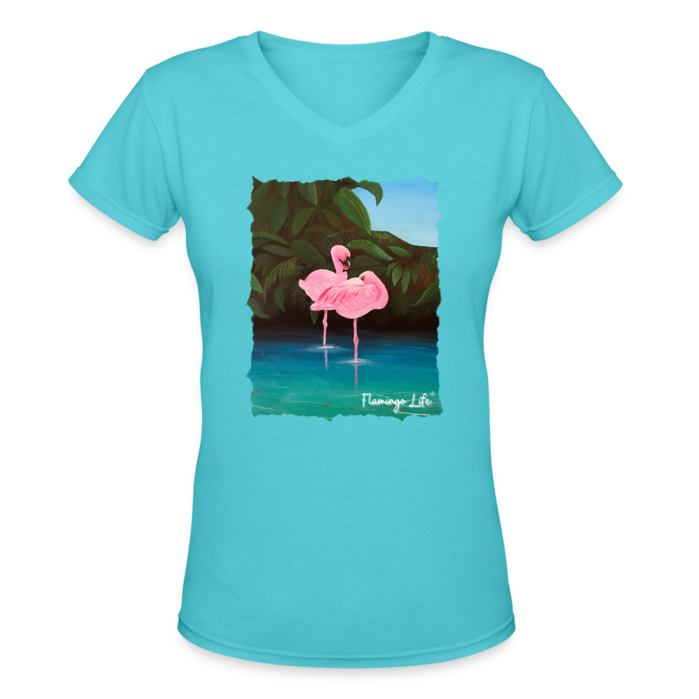 Flamingo Lagoon Flamingo Life® Women's V-Neck T-Shirt - aqua