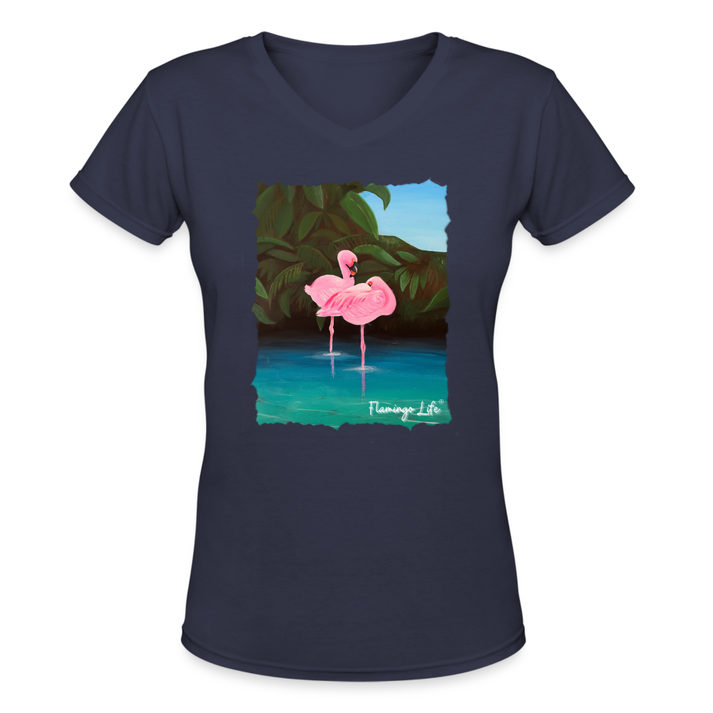 Flamingo Lagoon Flamingo Life® Women's V-Neck T-Shirt - navy