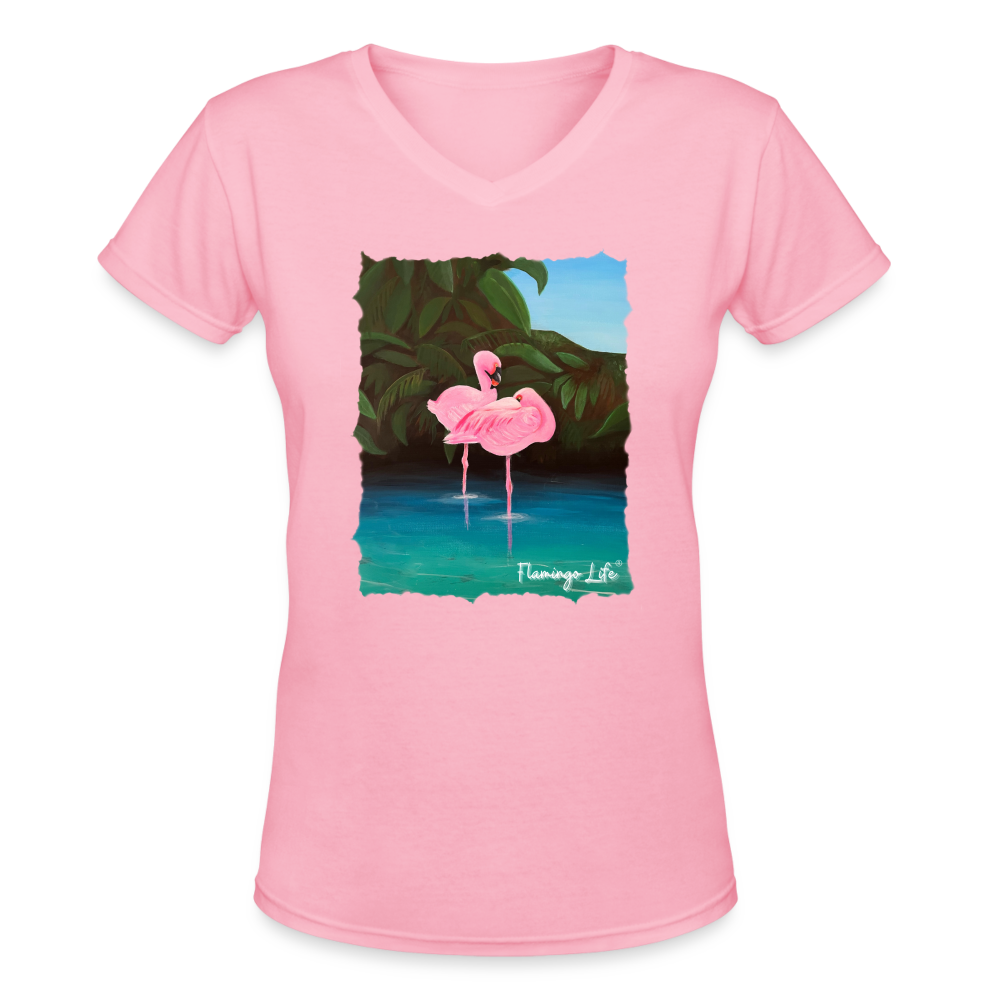 Flamingo Lagoon Flamingo Life® Women's V-Neck T-Shirt - pink