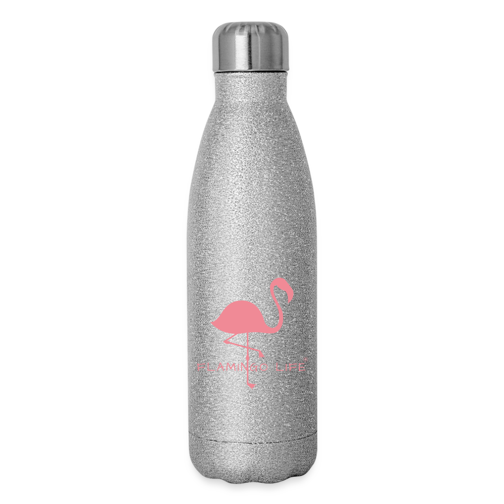 Flamingo Life® Insulated Stainless Steel Water Bottle - silver glitter