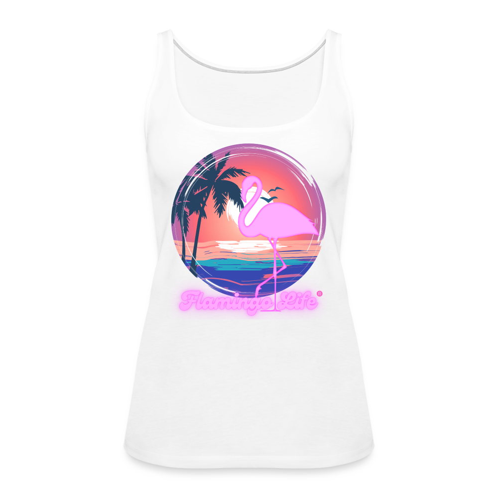 Flamingo Life® Sunset Women’s Premium Tank Top - white