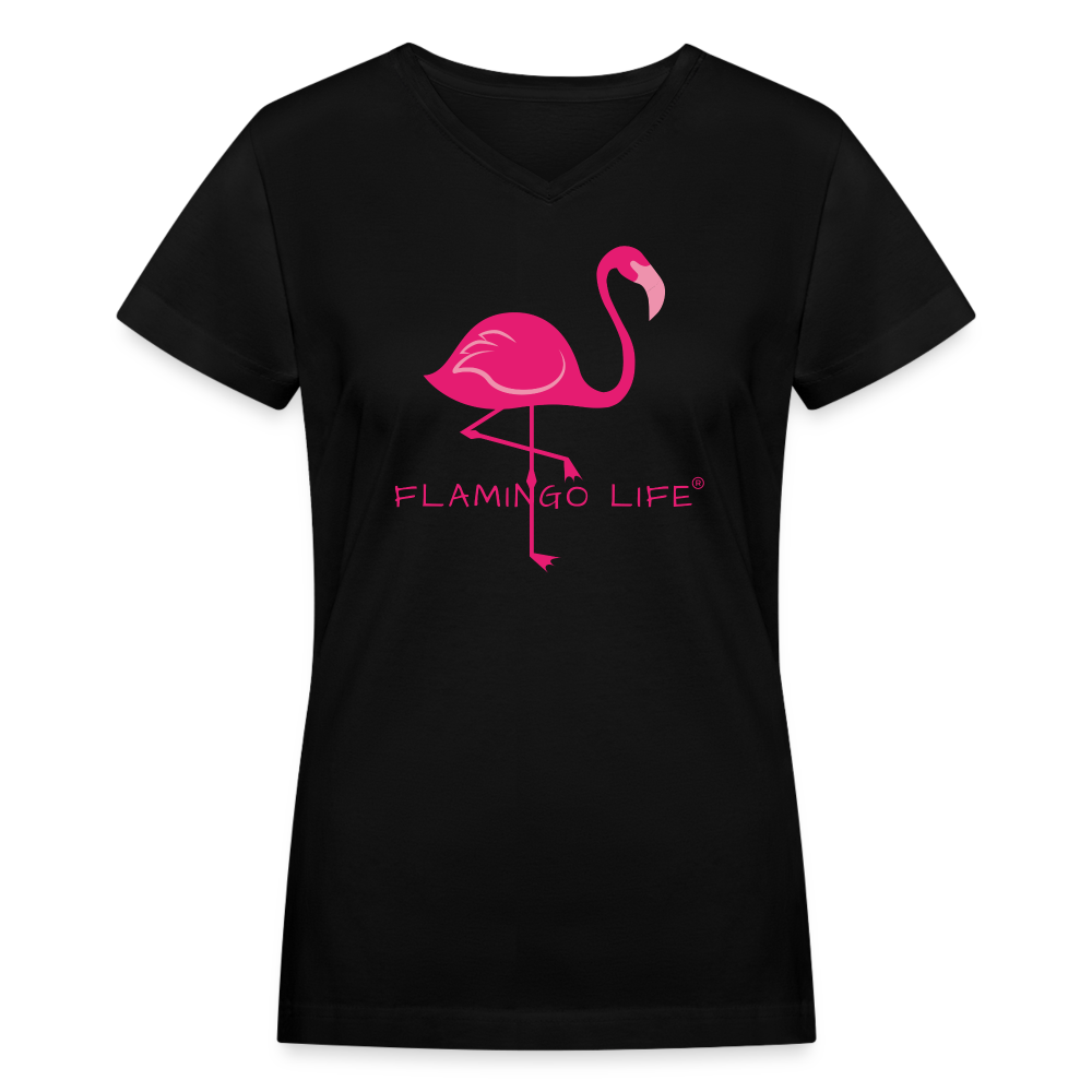 Flamingo Life® Women's V-Neck T-Shirt - black