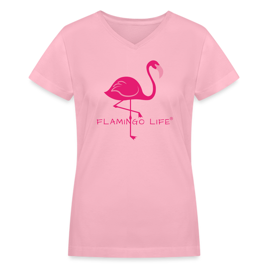 Flamingo Life® Women's V-Neck T-Shirt - pink