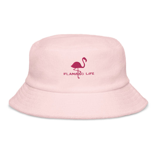 Flamingo Life® Embroidered Terry Cloth Bucket Hat (in 5 colors)