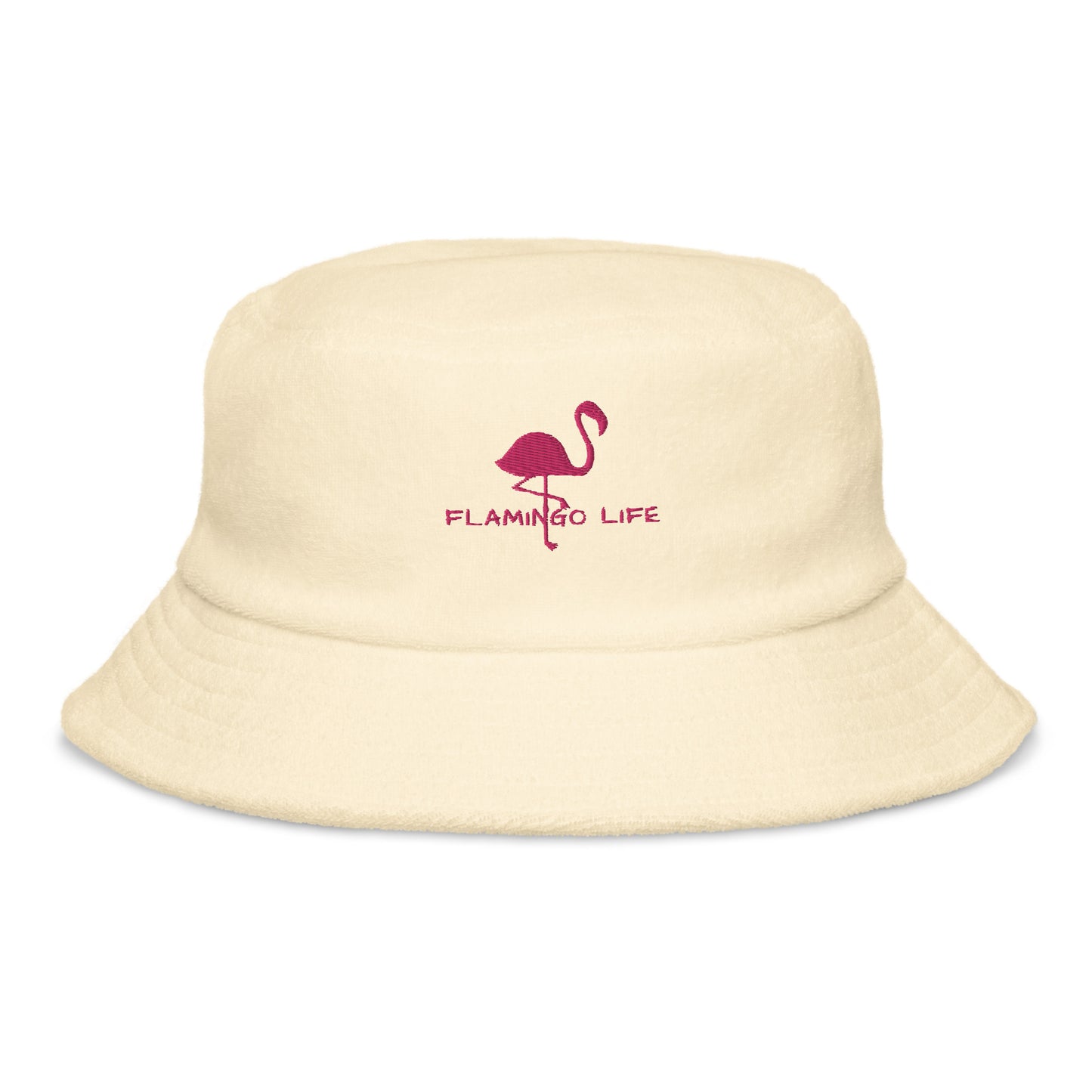 Flamingo Life® Embroidered Terry Cloth Bucket Hat (in 5 colors)