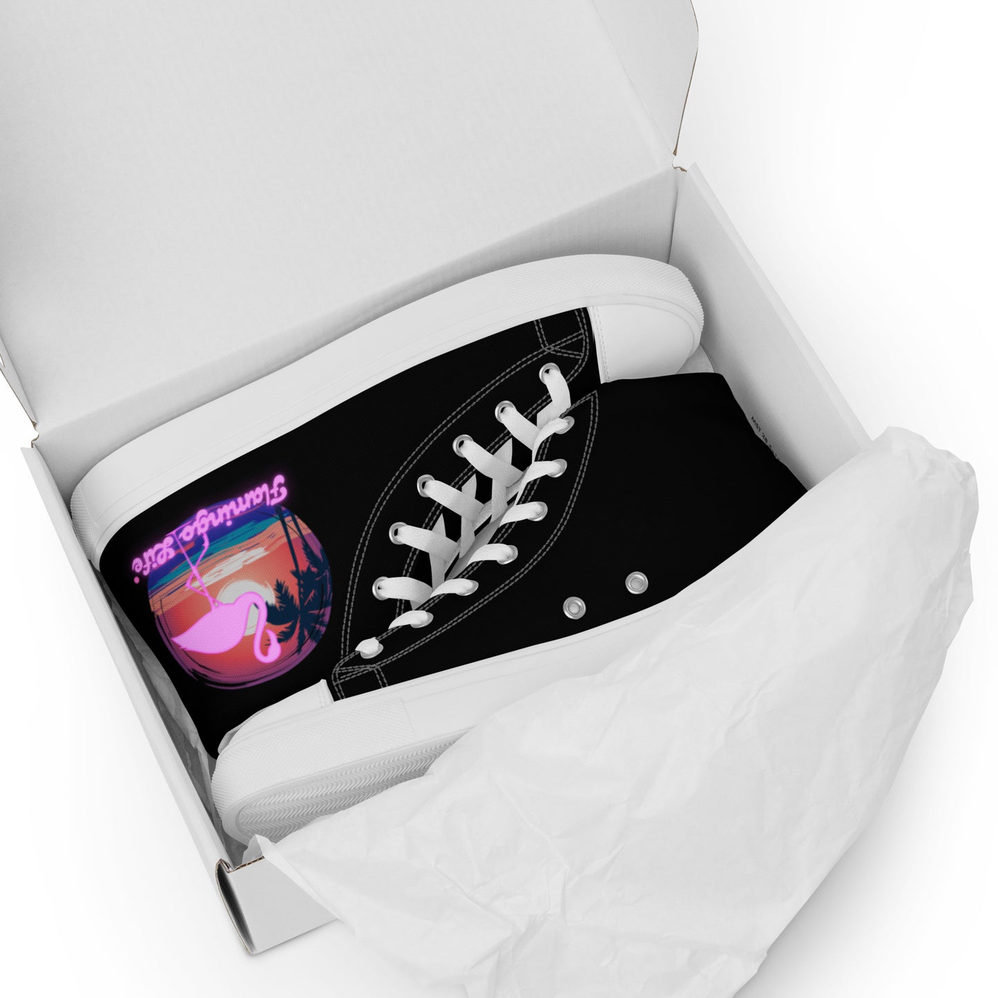 Flamingo Life® Neon Sunset Women’s High Top Canvas Shoes