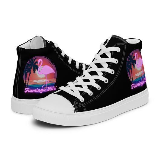 Flamingo Life® Neon Sunset Women’s High Top Canvas Shoes