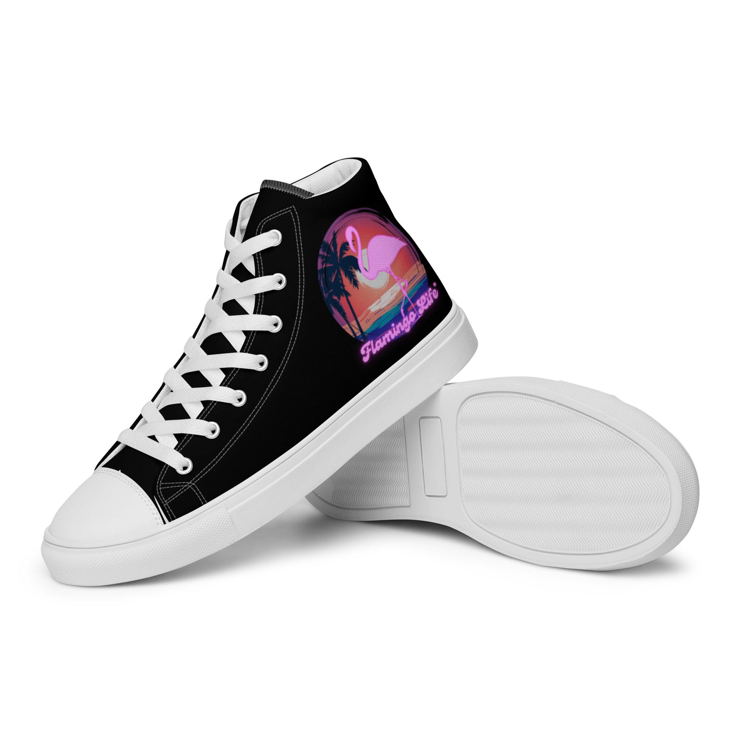 Flamingo Life® Neon Sunset Women’s High Top Canvas Shoes